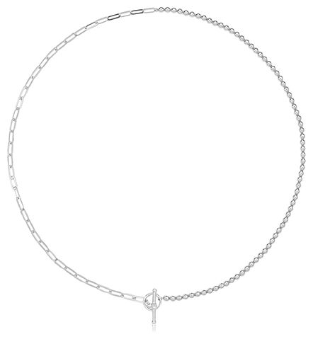 James Moore TH G3408RH SILVER BEAD AND PAPERCLIP CHAIN T BAR Jewellery