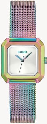 HUGO #HAZEL Three-Hand Quartz (24mm) Silver Dial / Rainbow PVD Stainless Steel Mesh Bracelet 1540186