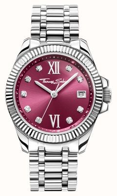 Thomas Sabo Divine Crystal (33mm) Burgundy Sunray Dial / Stainless Steel Bracelet WA0407-201-212-33