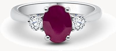 Platinum Ruby and Diamond 3 Stone Oval Round 0.30dia 1.30r 1.60ct SL9170
