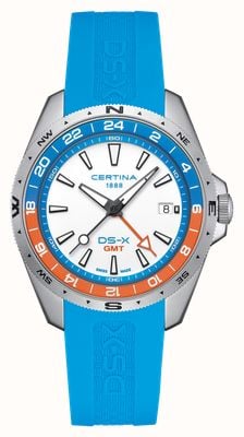 Certina DS-X Quartz GMT (41mm) White Dial / Blue Silicone Strap C0474521701100