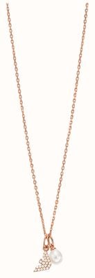 Emporio Armani Women's Necklace | Rose Gold-Tone Sterling Silver | Crystal Set Logo and Pearl Pendant EG3573221