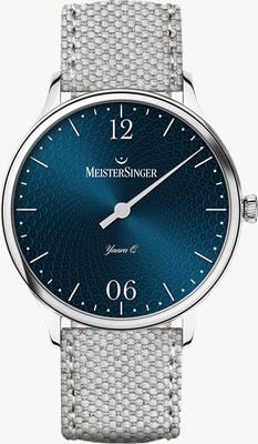 MeisterSinger Yaara Q (36mm) Blue Patterned Dial / Grey Textile Strap Watch YAQ917S