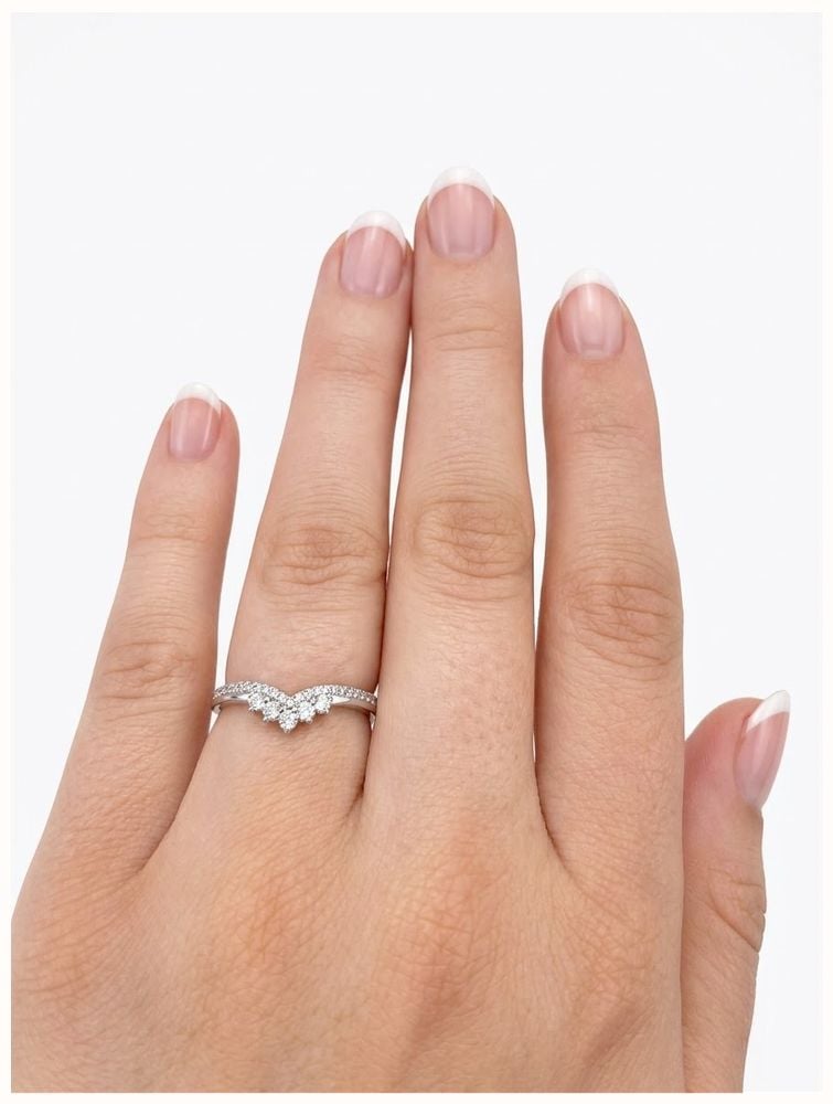 5 Stone Pavé Natural Diamond Platinum Chevron Half Eternity Band J8293 - alternate view 4