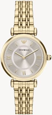 Emporio Armani Gianni T-Bar (32mm) Gold Dial / Gold PVD Stainless Steel Bracelet AR11766