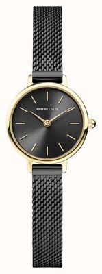 Bering Classic Quartz (22mm) Black Sunray Dial / Black Milanese Mesh Strap Watch 11022-132