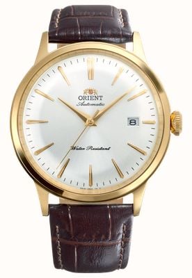 Orient Bambino Automatic (40.5mm) Silver Sunray Dial / Brown Leather Strap RA-AC0028S