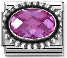 Nomination Classic Silver Cubic Zirconia Pink Fuchsia Oval Beaded Charm 330607/030