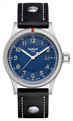 Hanhart PIONEER One Automatic (42mm) Blue Dial / Black Leather Rivet Strap - M 762.270-0010