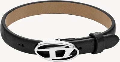 Diesel Oval D Logo Black Leather Stainless Steel Bracelet DX1516040