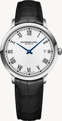 Raymond Weil Toccata Classic Quartz (39mm) White Lacquered Dial / Black Leather 5485-STC-00359