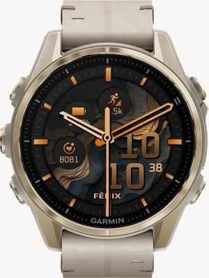 Garmin Fenix 8 43mm AMOLED Sapphire Premium Multisport GPS Smartwatch Fog Grey Gold Leather + Silicone Set 010-02903-40