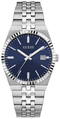 Guess Vincent Blue Sunray Dial Silver-Tone Stainless Steel Bracelet GW1153G1