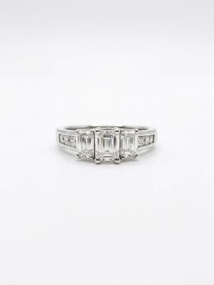 Emerald Natural Diamond 18ct White Gold Trilogy Side Stone Ring JM2151