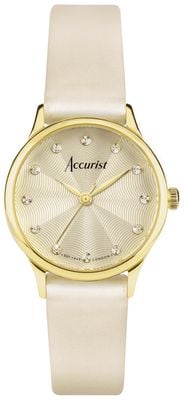 Accurist Women's Dress Diamond Quartz (28mm) Champagne Gradient Dial / Cream Leather Strap 77005