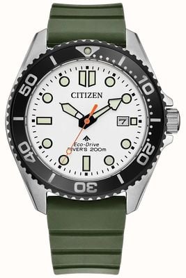 Citizen Eco-Drive Promaster Diver (41mm) White Dial / Green Rubber Strap BN0265-00A