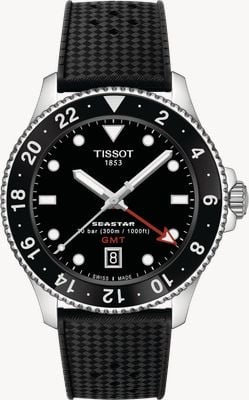 Tissot Seastar 1000 Quartz GMT (40mm) Black Dial / Black Rubber Strap Watch T1208521705100