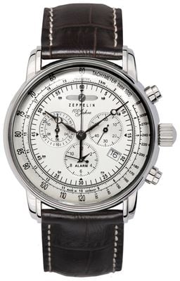 Zeppelin 100 Jahre Quartz Chronograph (42mm) Silver Dial / Dark Brown Leather Strap 7680-1
