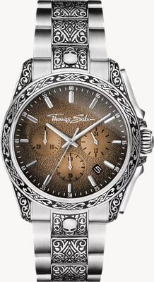 Thomas Sabo Rebel At Heart Chrono (41mm) Beige Textured Dial / Engraved Stainless Steel Bracelet WA0446-201-205-41