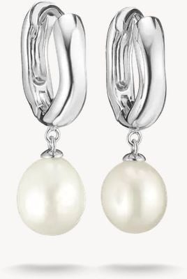 Thomas Sabo Bold Elegance Sterling Silver Freshwater Pearl Drop Hoop Earrings CR766-082-14