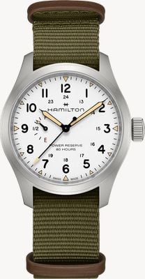 Hamilton Khaki Field Power Reserve Mechanical (40mm) White Dial / Green NATO Textile Strap H69509910
