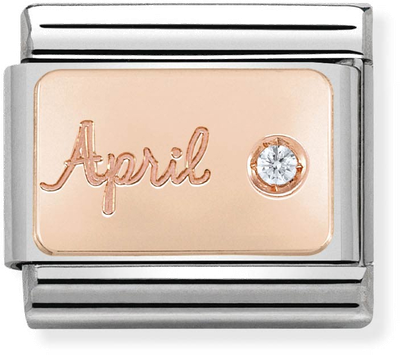 Nomination Classic April Birthstone Diamond 9ct Rose Gold & Steel Charm 430508/04