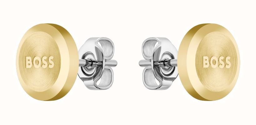BOSS Jewellery Men's Yann Stud Earrings | Gold IP Stainless Steel | Circle 1580478