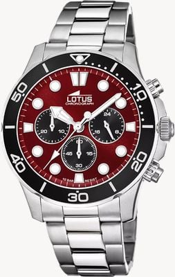 Lotus Excellent Collection Chronograph (44.5mm) Red Sunray Dial / Stainless Steel Bracelet Watch 18756/7
