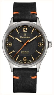 Damasko DF20 Old Radium - Orange Pointer (39mm) Black Old Radium Sandwich Dial / Black Vintage Leather Strap DF20-OLD-RADIUM-BLACK-VINTAGE-LEATHER