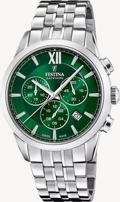 Festina Swiss Made Quartz Chronograph (41mm) Green Dial / Stainless Steel Bracelet F20040/3