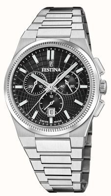 Festina Swiss Made Rivé Quartz Chronograph (42.5mm) Black Dial / Stainless Steel Bracelet F20059/4