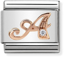Nomination Classic Letter A 9ct Rose Gold & Steel Charm 430310/01