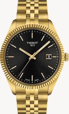 Tissot Ballade Quartz (40mm) Black Guilloché Dial / Gold PVD Stainless Steel Bracelet T1564103305100
