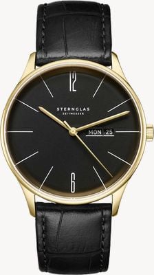 STERNGLAS Berlin Quartz (38mm) Piano Black Dial / Heritage 20 Black Leather Strap S01-BE04-HE03