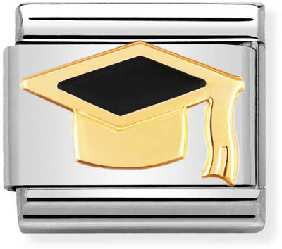 Nomination Classic GRADUATION CAP in Stainless Steel with Enamel and 18ct Gold Plating Charm 030223/08