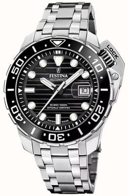 Festina Swiss Made Automatic COSC Diver (47.3mm) Black Dial / Stainless Steel Bracelet SET F20043/6