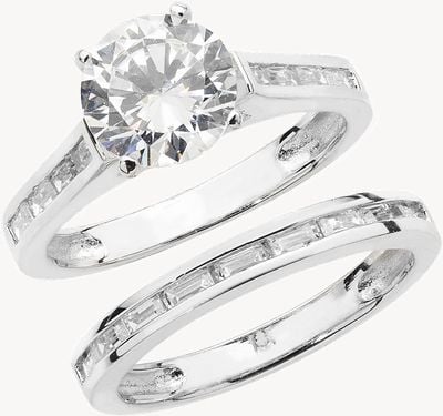 Treasure House LADIES SILVER BRIDAL CZ SET BAND & RING (SIZE M) G7479/M