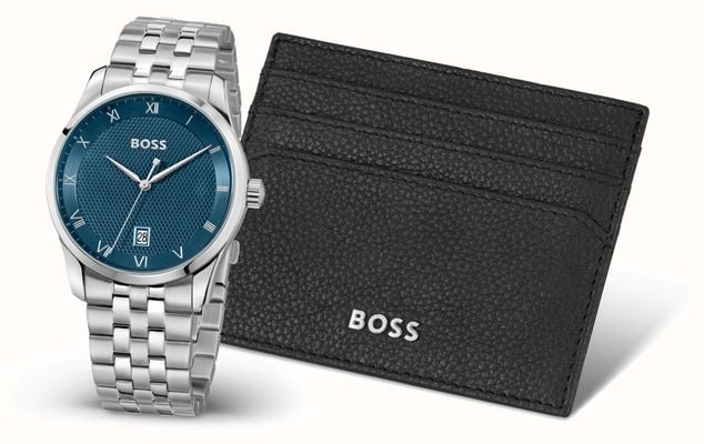 BOSS Principle B Watch & Card Holder Gift Set (41mm) Green Dial / Stainless Steel Bracelet 1570178