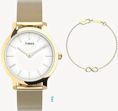 Timex Transcend™ - GIFT SET (31mm) White Dial / Gold PVD Stainless Steel Mesh Bracelet TWG067000