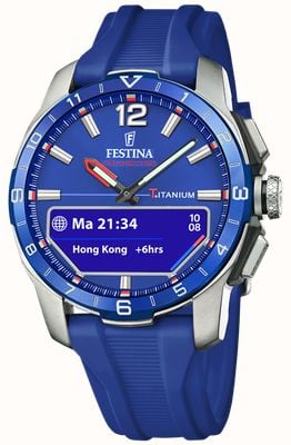 Festina Connected D Hybrid Smartwatch (44mm) Blue Integrated Digital Dial / Blue Rubber Strap F23000/3
