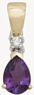 Treasure House 9k Yellow Gold Pear Amethyst Diamond Pendant PD237A