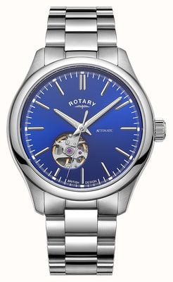 Rotary Contemporary Open-Heart Automatic (40mm) Blue Sunray Dial / Stainless Steel Bracelet GB05095/05