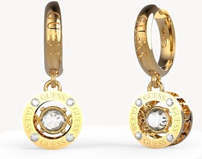 Guess Gold Plated Crystal Drop Hoop Earrings UBE01463YG
