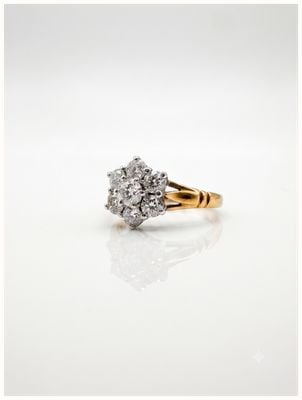 18k Yellow Gold 1.03ct Flower Diamond Cluster Ring J45836