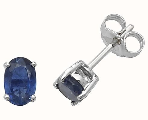 James Moore TH 9k White Gold Oval Sapphire Stud Earrings ED242WS