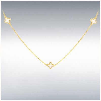 18ct Yellow Gold 3 X 6.5mm Mother Of Pearl Clover Petals Necklace 41-43cm/16-17" 7.19.1600