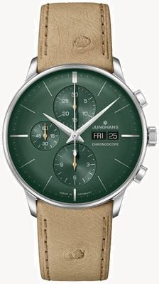 Junghans Meister Chronoscope | Green Dial | Beige Leather Strap English Date 27/4222.03