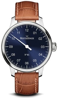MeisterSinger №01 (43mm) Sunburst Blue Dial / Cognac Brown Leather Strap Watch AM3308-SG02