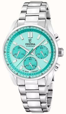Festina Boyfriend Quartz Chronograph (37.5mm) Aqua Blue Dial / Stainless Steel Bracelet F20753/3