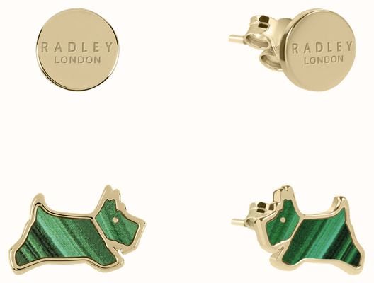 Radley Jewellery Gold Plated Green Resin Jumping dog Twin Pack Stud Earrings RYJ1386S
